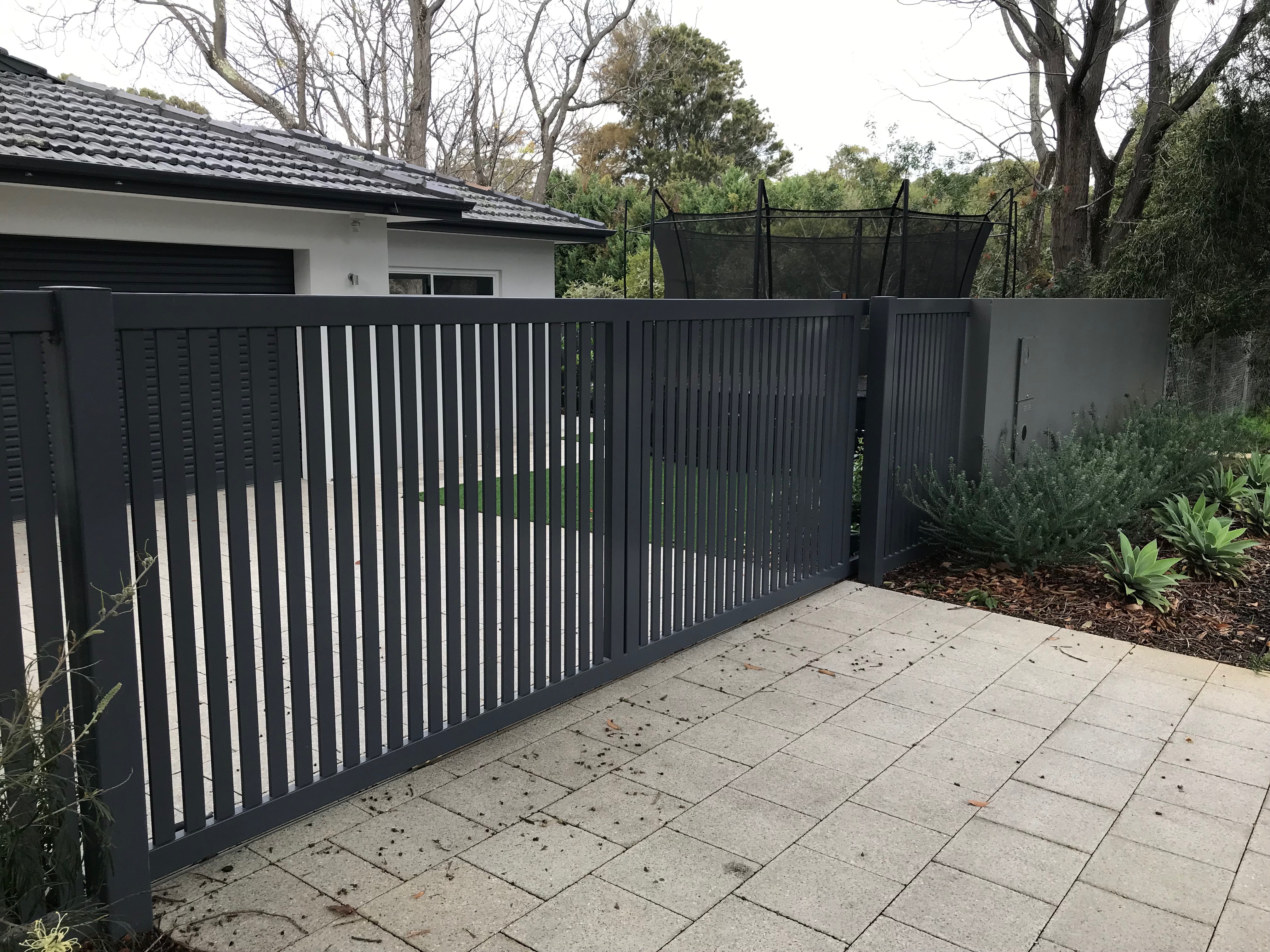 Grey slat gate - side